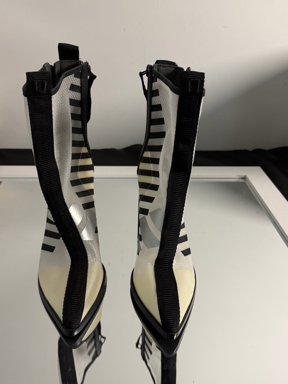 United Nude Black and White Striped Pointed Heeled Boots